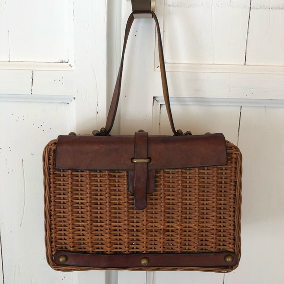 Vintage Handbags - Vintage woven rattan |  leather Purse